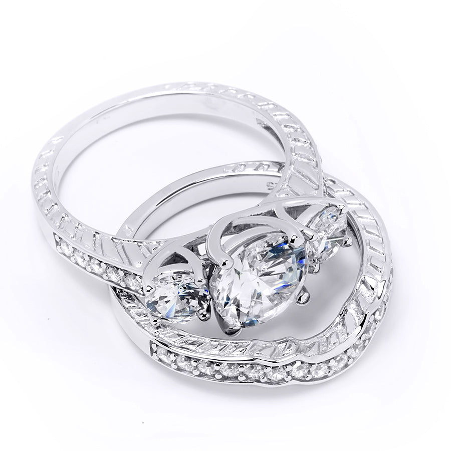 3.5 CT Round Cut Wedding Band Engagement Ring Set Bridal Silver