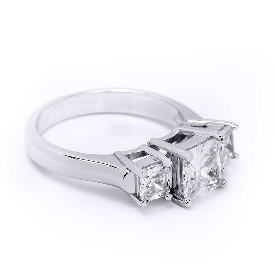 2.5 CT Sterling Silver Platinum Finish Princess Cut Three Stone Engagement Ring