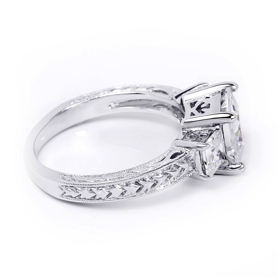 Sterling Silver Antique Style 2.5 CT Princess Cut Wedding Ring