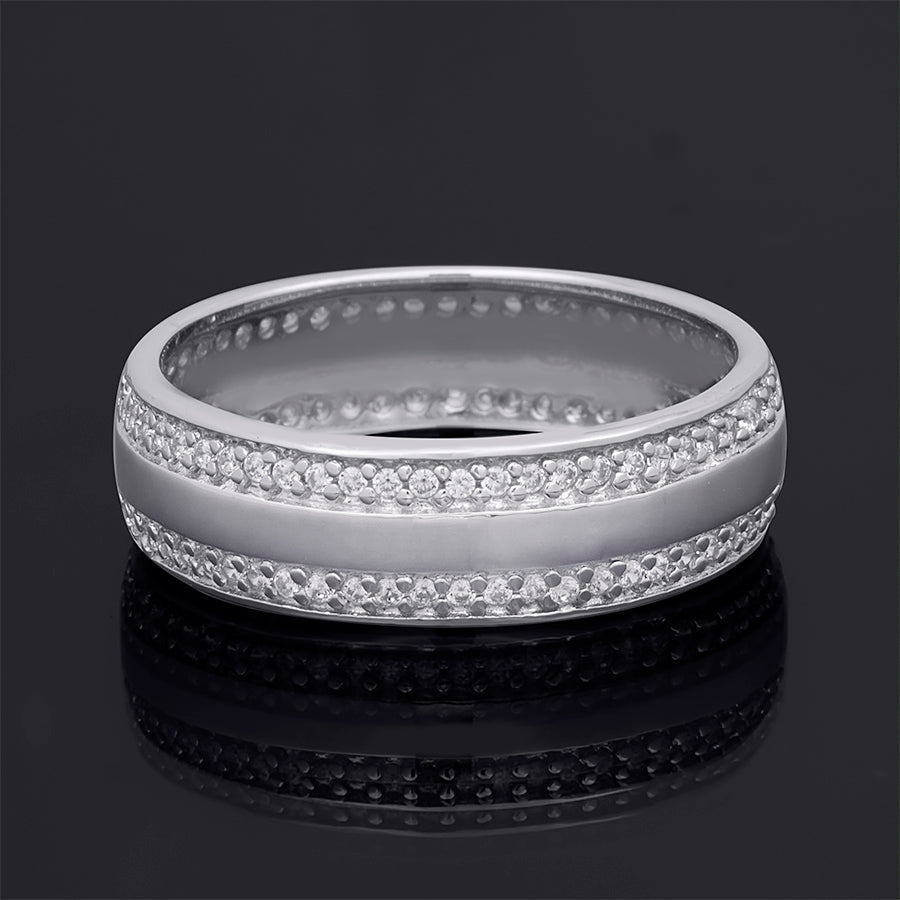 Men's 6mm Sterling Silver 0.75 CT Eternity Wedding Band Ring Round Cut