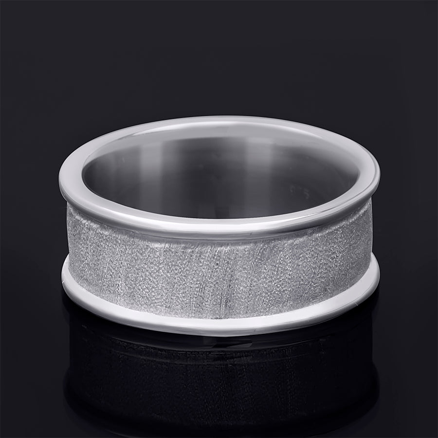 Men's Textured Barrel Ring Wedding Band Genuine Solid Sterling Silver