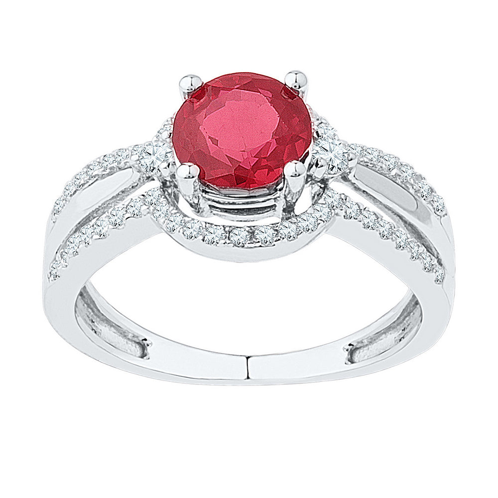 10kt White Gold Womens Round Lab-Created Ruby Solitaire Ring 2-1/12 Cttw
