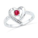 10kt White Gold Womens Round Lab-Created Ruby Heart Love Ring 1/4 Cttw