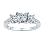 10kt White Gold Womens Princess Lab-Created White Sapphire 3-stone Ring 2.00 Cttw