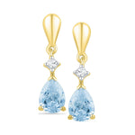 10k Yellow Gold Lab-Created Blue Swiss Topaz & Diamond Dangle Earrings 1-3/4 Cttw