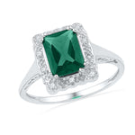 Sterling Silver Womens Emerald Lab-Created Emerald Solitaire Diamond Ring 1-3/4 Cttw