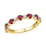 10kt Yellow Gold Womens Round Lab-Created Ruby Band Ring 1-1/10 Cttw
