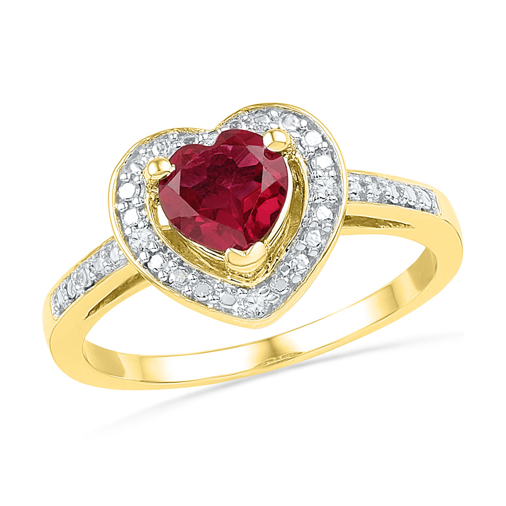 10kt Yellow Gold Womens Round Lab-Created Ruby Heart Love Ring 1.00 Cttw