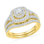 14kt Yellow Gold Womens Round Diamond Bridal Wedding Engagement Ring Band Set 3/4 Cttw