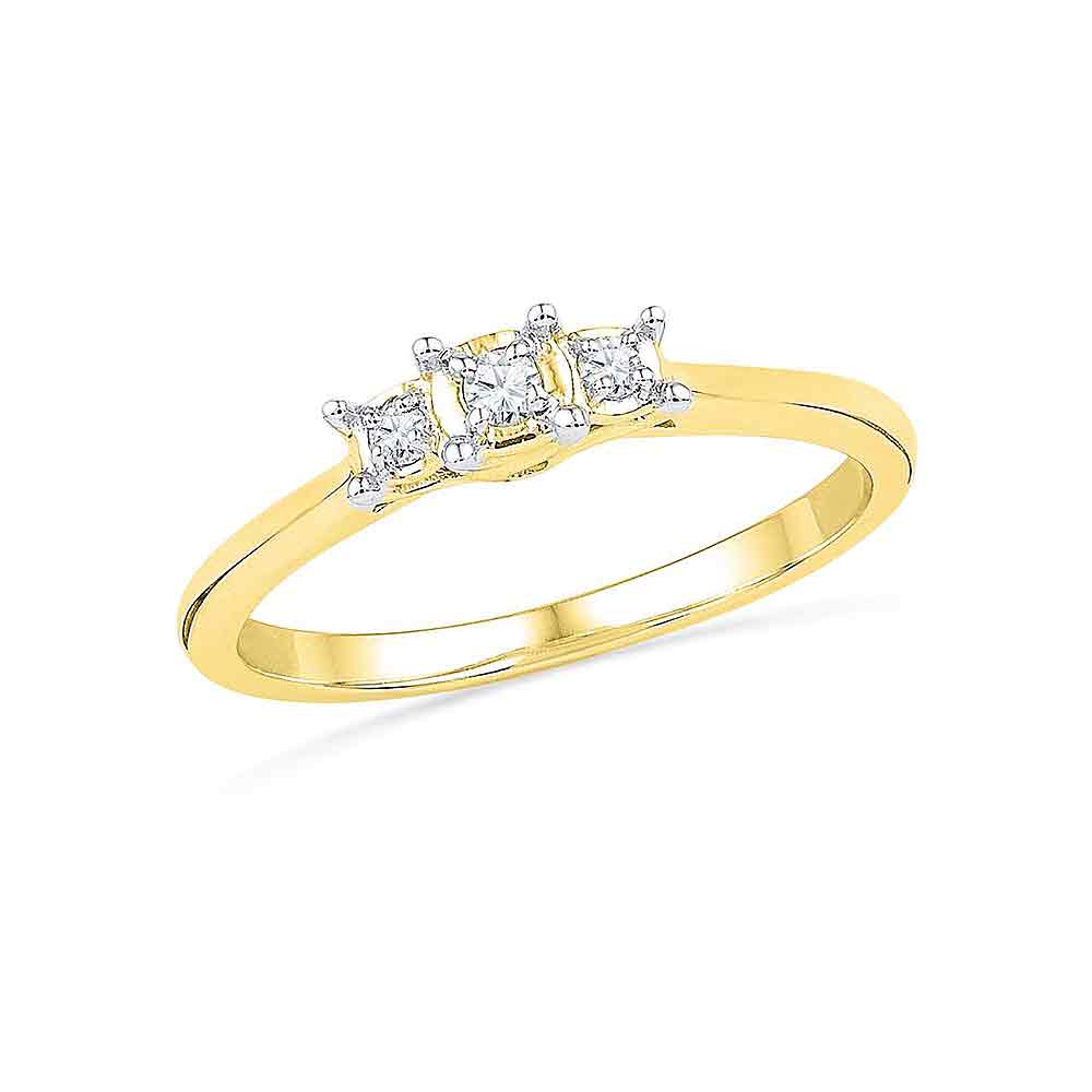 10kt Yellow Gold Womens Round Diamond 3-stone Bridal Wedding Engagement Ring 1/12 Cttw