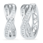 10kt White Gold Womens Round Diamond Two Row Crossover Hoop Earrings 1/4 Cttw