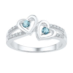 Sterling Silver Womens Round Lab-Created Aquamarine Diamond Heart Ring 1/5 Cttw