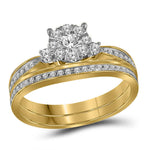 14kt Yellow Gold Womens Round Diamond Bridal Wedding Engagement Ring Band Set 5/8 Cttw
