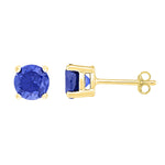10kt Yellow Gold Womens Round Lab-Created Blue Sapphire Stud Earrings 2.00 Cttw