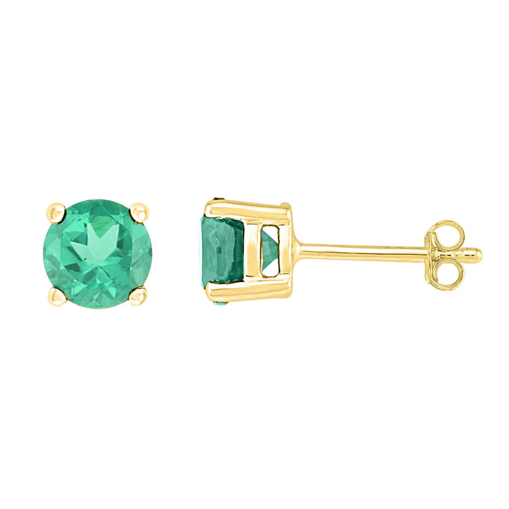 10kt Yellow Gold Womens Round Lab-Created Emerald Solitaire Stud Earrings 2.00 Cttw
