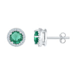 Sterling Silver Womens Round Lab-Created Emerald Solitaire Stud Earrings 1-1/6 Cttw