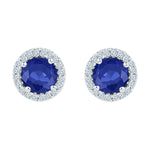 10kt White Gold Womens Round Lab-Created Blue Sapphire Diamond Stud Earrings 1-1/2 Cttw