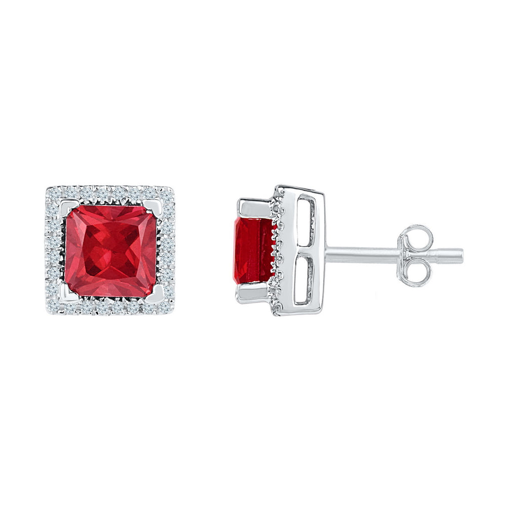 Sterling Silver Womens Princess Lab-Created Ruby Stud Earrings 2.00 Cttw
