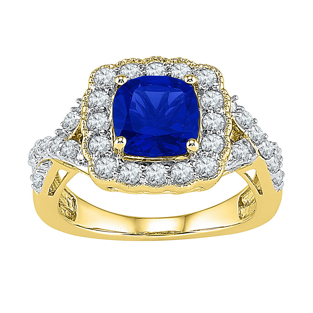 10kt Yellow Gold Womens Princess Lab-Created Blue Sapphire Solitaire Ring 3-3/4 Cttw
