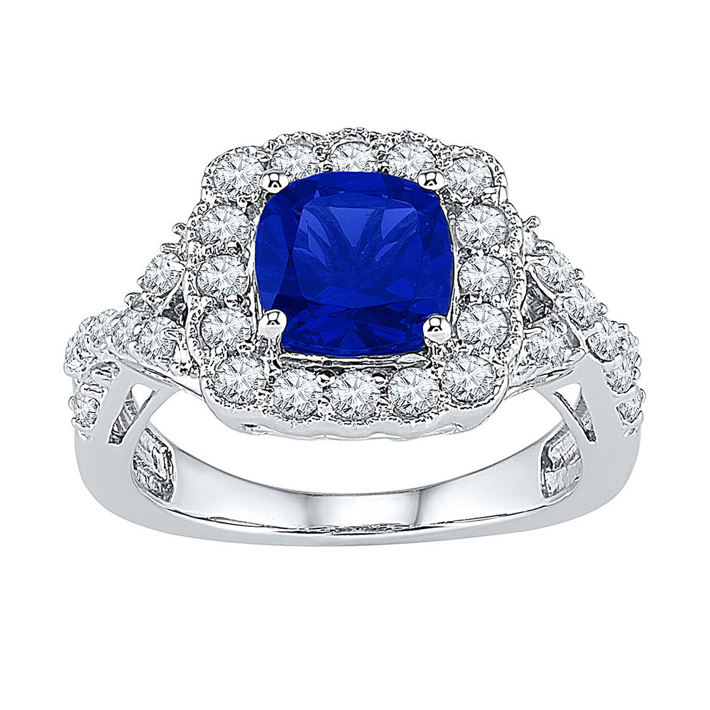 10kt White Gold Womens Princess Lab-Created Blue Sapphire Solitaire Ring 3-3/4 Cttw