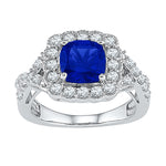 10kt White Gold Womens Princess Lab-Created Blue Sapphire Solitaire Ring 3-3/4 Cttw
