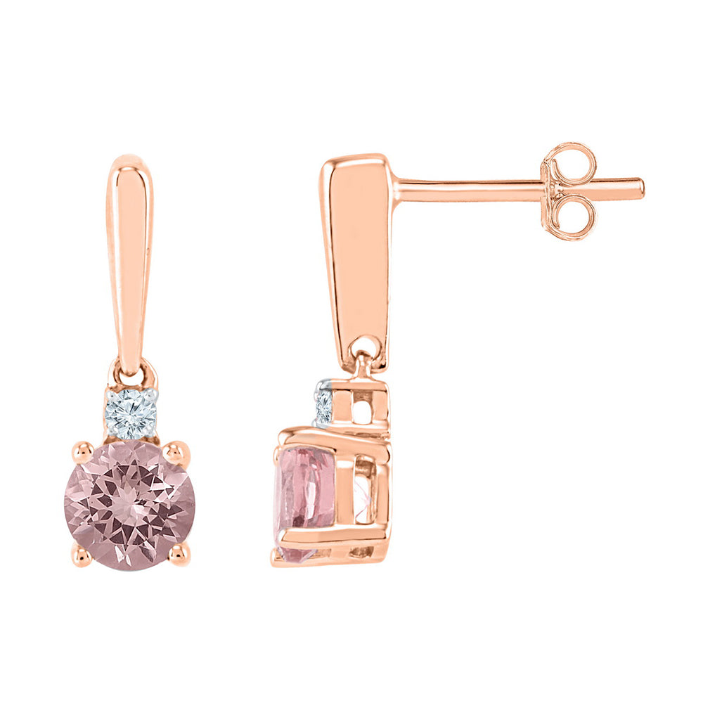 10kt Rose Gold Womens Round Lab-Created Morganite Dangle Earrings 3/8 Cttw