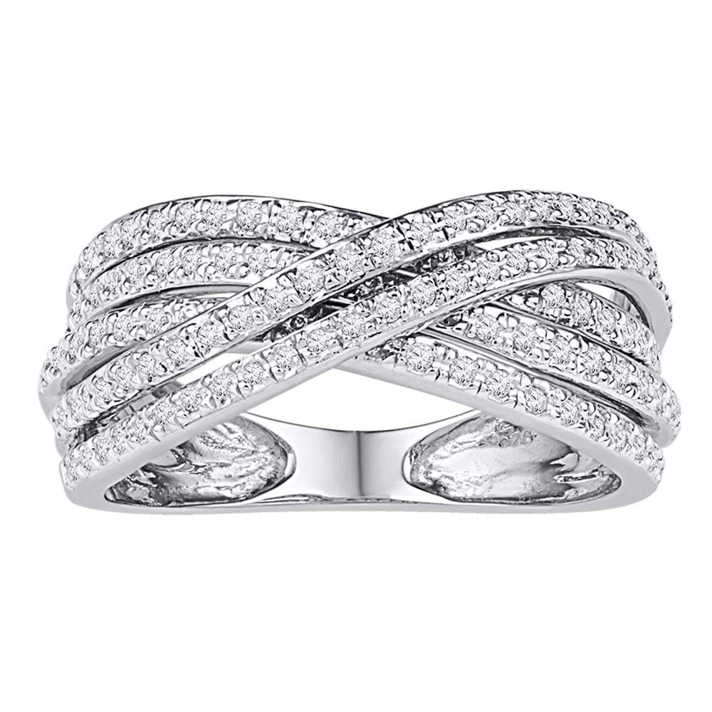 10kt White Gold Womens Round Diamond Crossover Five Row Band Ring 5/8 Cttw