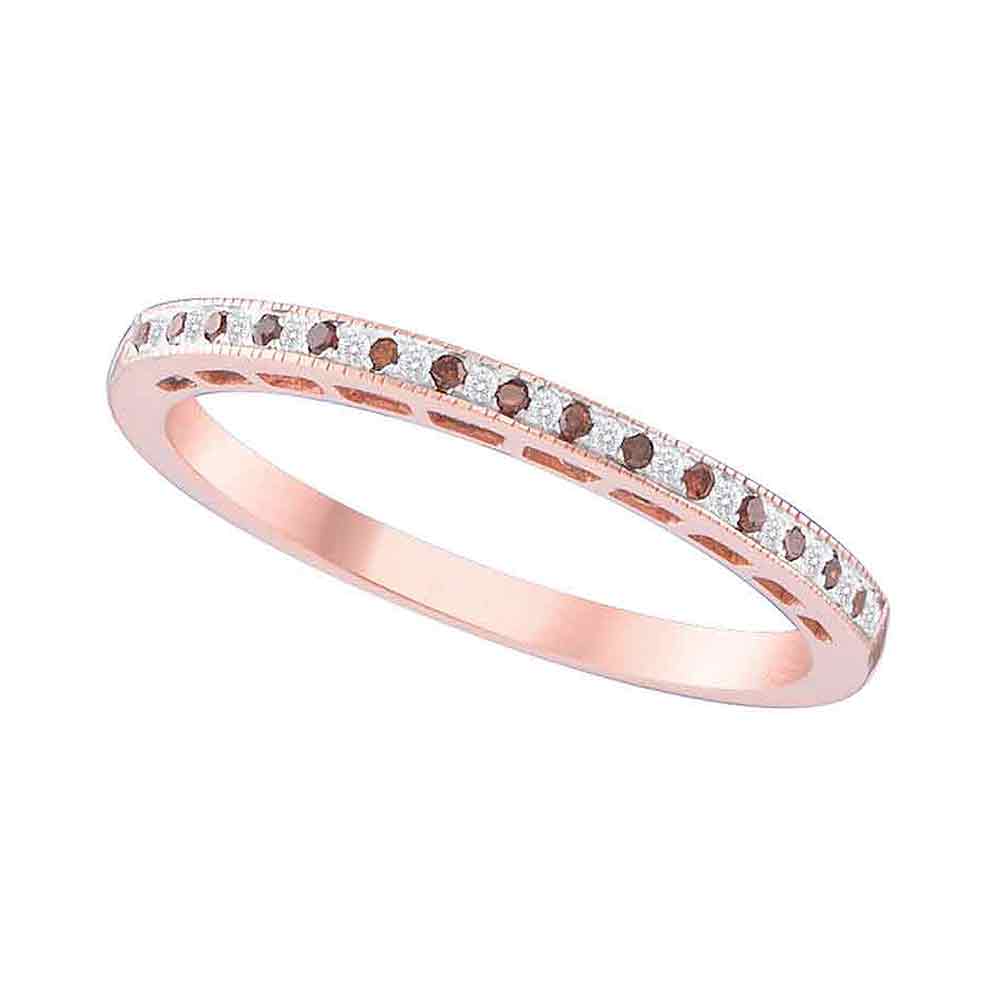 10kt Rose Gold Womens Round Red Color Enhanced Diamond Slender Band Ring 1/12 Cttw
