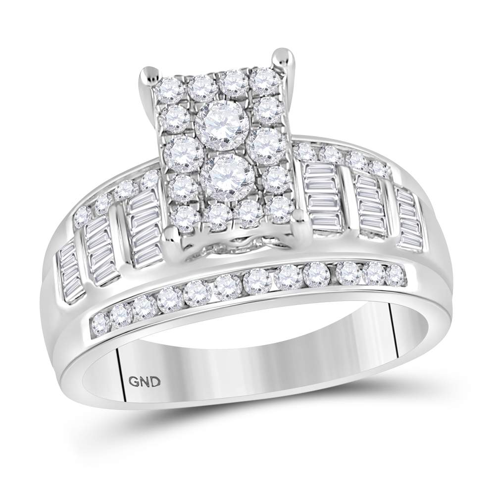 10kt White Gold Womens Round Diamond Rectangle Cluster Bridal Wedding Engagement Ring 7/8 Cttw
