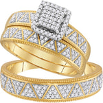10kt Yellow Gold His & Hers Round Diamond Square Cluster Matching Bridal Wedding Ring Band Set 1/2 Cttw