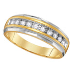 10kt Yellow Gold Mens Round Diamond Single Row Grooved Wedding Band Ring 1/4 Cttw