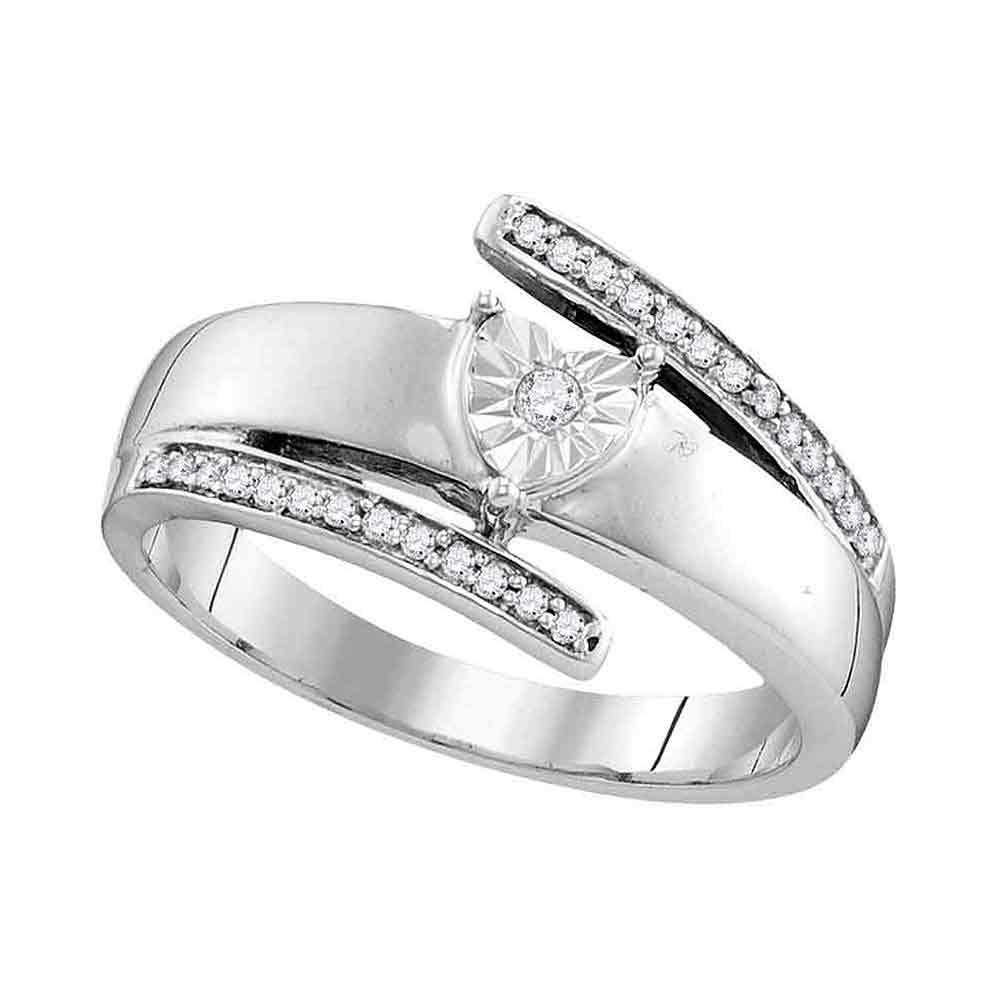 14kt White Gold Womens Round Diamond Solitaire Promise Bridal Ring 1/10 Cttw
