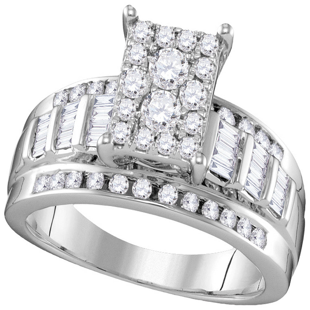 10kt White Gold Womens Round Diamond Rectangle Cluster Bridal Wedding Engagement Ring 7/8 Cttw - Size 5