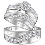 10kt White Gold His & Hers Round Diamond Cluster Matching Bridal Wedding Ring Band Set 1/2 Cttw