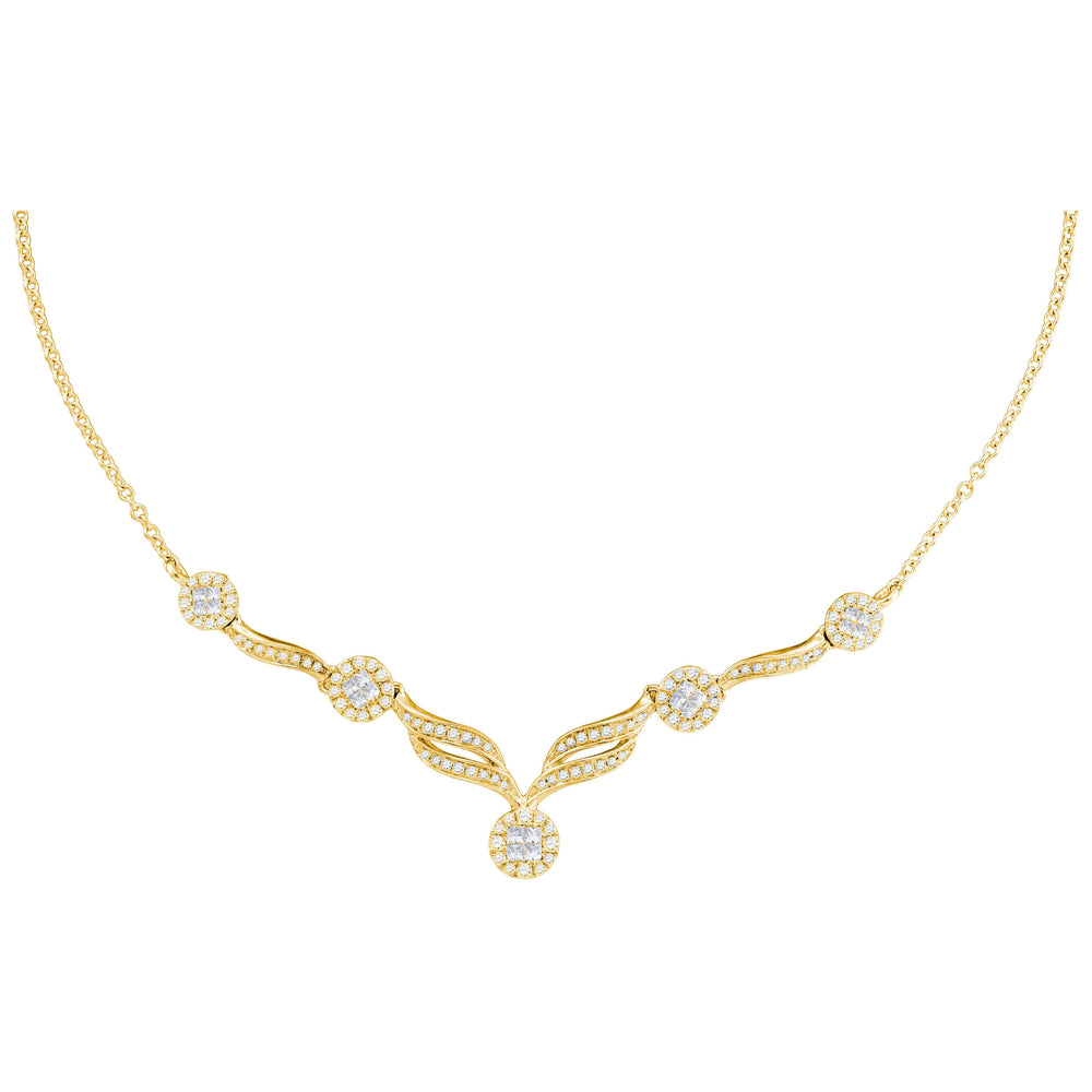 14kt Yellow Gold Womens Princess Diamond Soleil Cluster Luxury 18" Necklace 1.00 Cttw