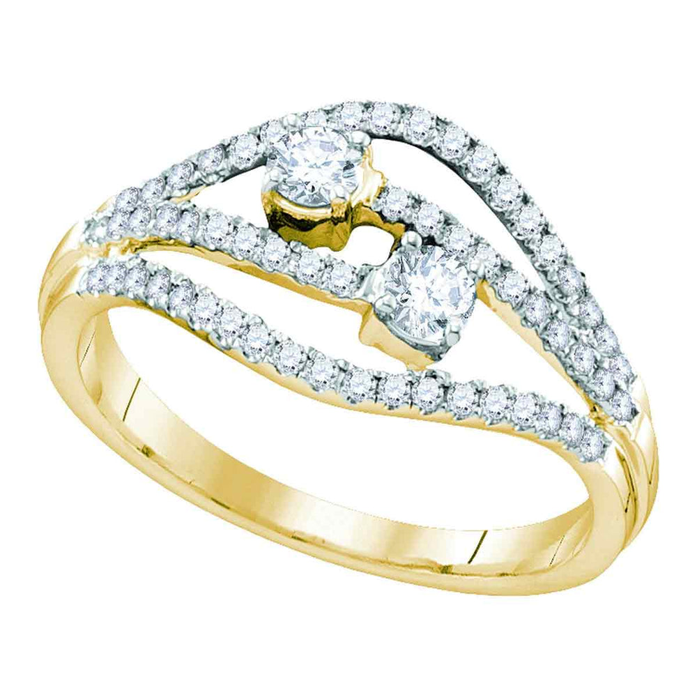 14kt Yellow Gold Womens Round Diamond 2-stone Bridal Wedding Engagement Ring 1/2 Cttw
