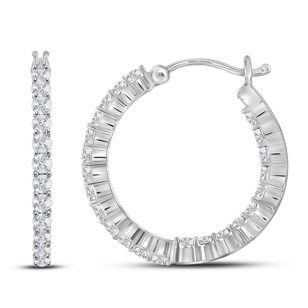 10kt White Gold Womens Round Diamond Inside Outside Hoop Earrings 2.00 Cttw
