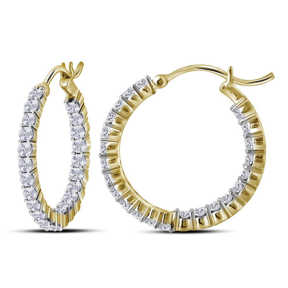 10kt Yellow Gold Womens Round Diamond Inside Outside Hoop Earrings 2.00 Cttw