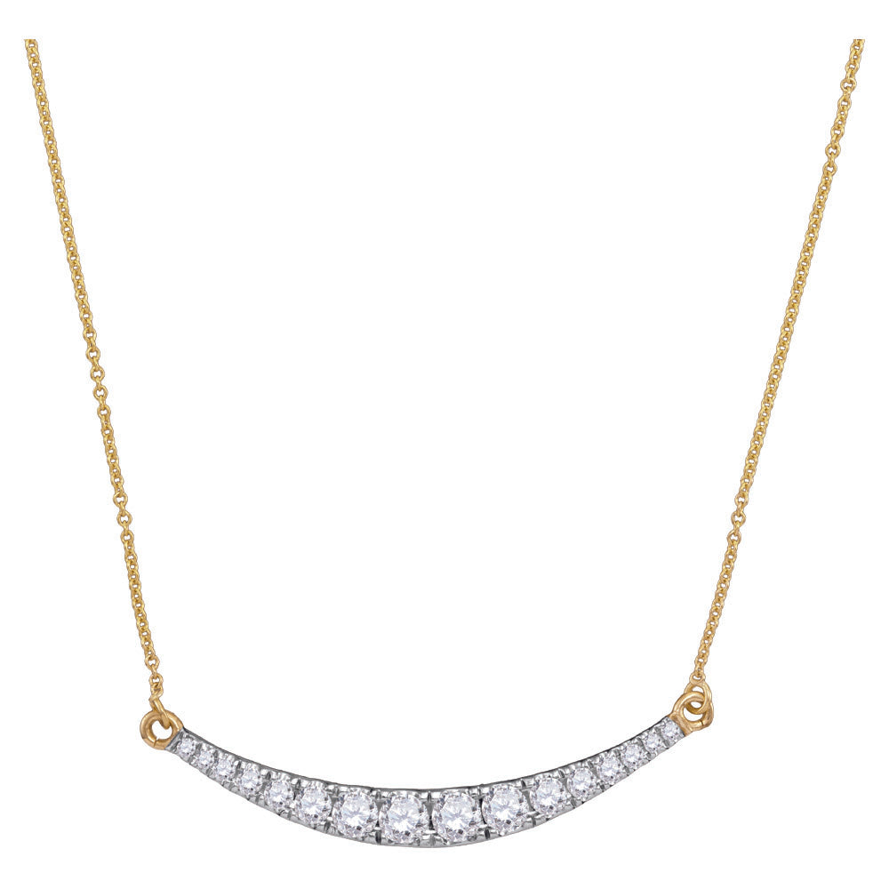 10kt Yellow Gold Womens Round Diamond Curved Bar Pendant Necklace 1.00 Cttw