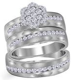 14kt White Gold His & Hers Round Diamond Matching Bridal Wedding Ring Band Set 3/4 Cttw