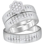 14kt White Gold His & Hers Round Diamond Cluster Matching Bridal Wedding Ring Band Set 5/8 Cttw