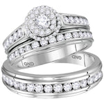 14kt White Gold His & Hers Round Diamond Solitaire Matching Bridal Wedding Ring Band Set 1-5/8 Cttw