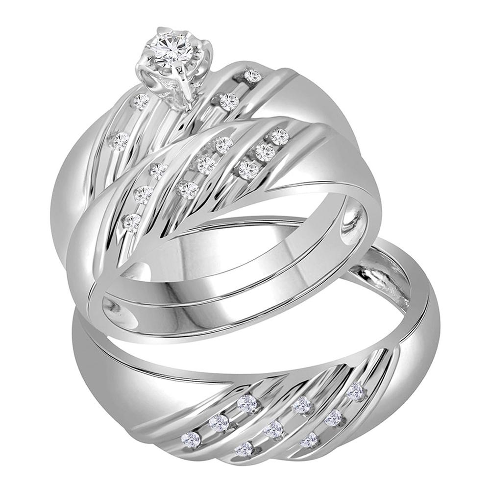 14kt White Gold His & Hers Round Diamond Round Matching Bridal Wedding Ring Band Set 1/4 Cttw