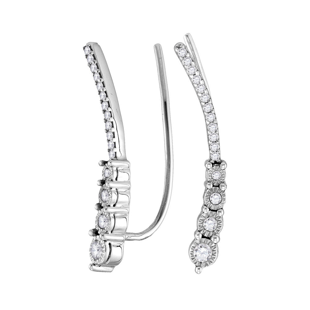 Sterling Silver Womens Round Diamond Climber Earrings 1/4 Cttw