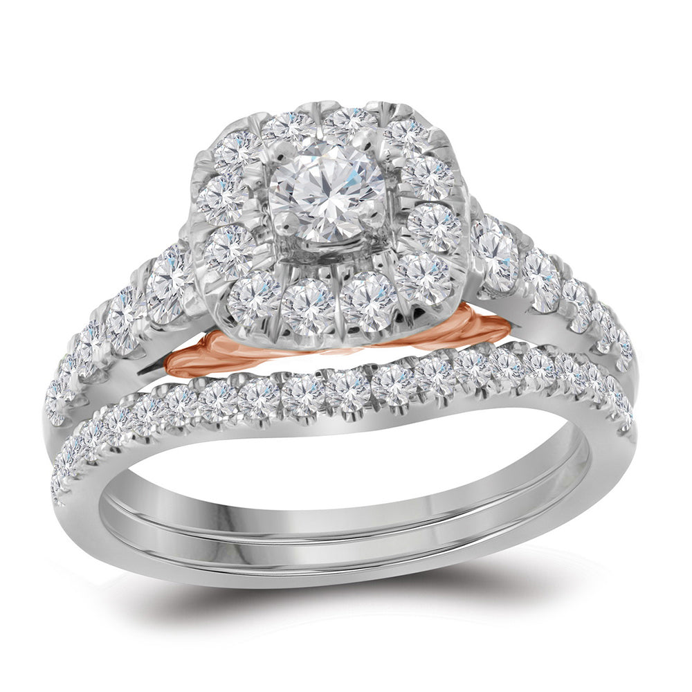 14kt White Gold Womens Round Diamond Bellissimo Bridal Wedding Engagement Ring Band Set 1.00 Cttw