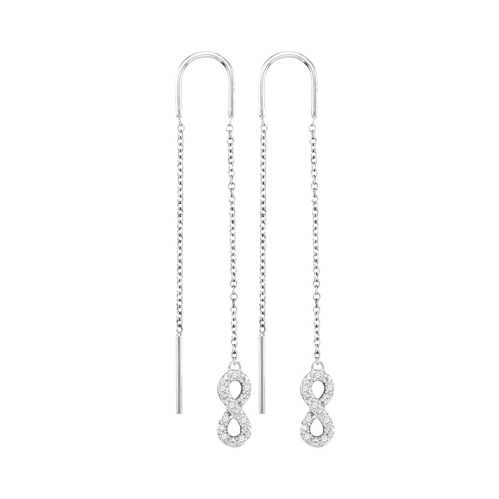 10kt White Gold Womens Round Diamond Infinity Threader Earrings 1/8 Cttw