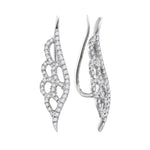 10kt White Gold Womens Round Diamond Winged Climber Earrings 1/3 Cttw