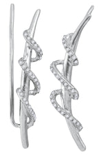 Sterling Silver Womens Round Diamond Spiral Climber Earrings 1/4 Cttw