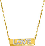 10kt Yellow Gold Womens Round Diamond Love Bar Pendant Necklace with 18" Chain 1/8 Cttw
