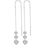 10kt White Gold Womens Round Diamond Triple Dangling Heart Threader Earrings 1/5 Cttw